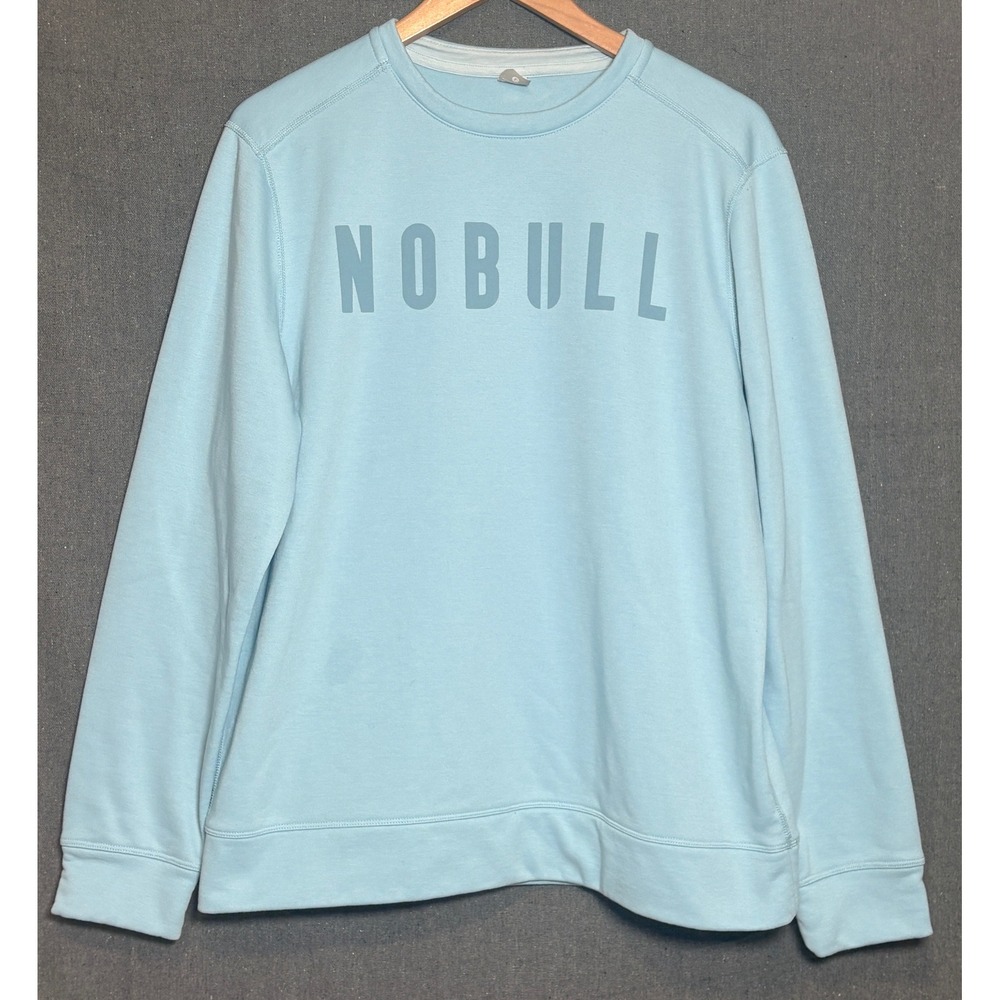 NOBULL Mens‎ Light Blue Logo Crewneck Sweatshirt Fleece Training Pullover Large